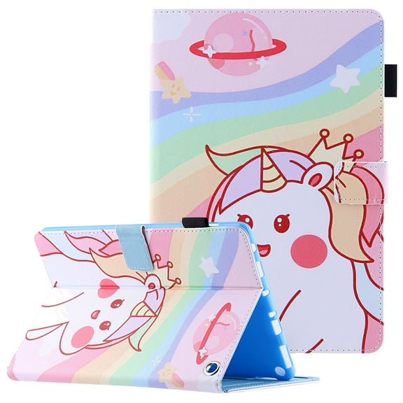 Unicron Printed Case for All-New Fire HD 10 Plus 2021, Case for Kindle Fire HD 10 Tablet 2021, Allytech Folio PU Leather Scratch-Free Anti-Slip Stand Smart Cover with Card/Pen Holder, Rainbow Unicorn