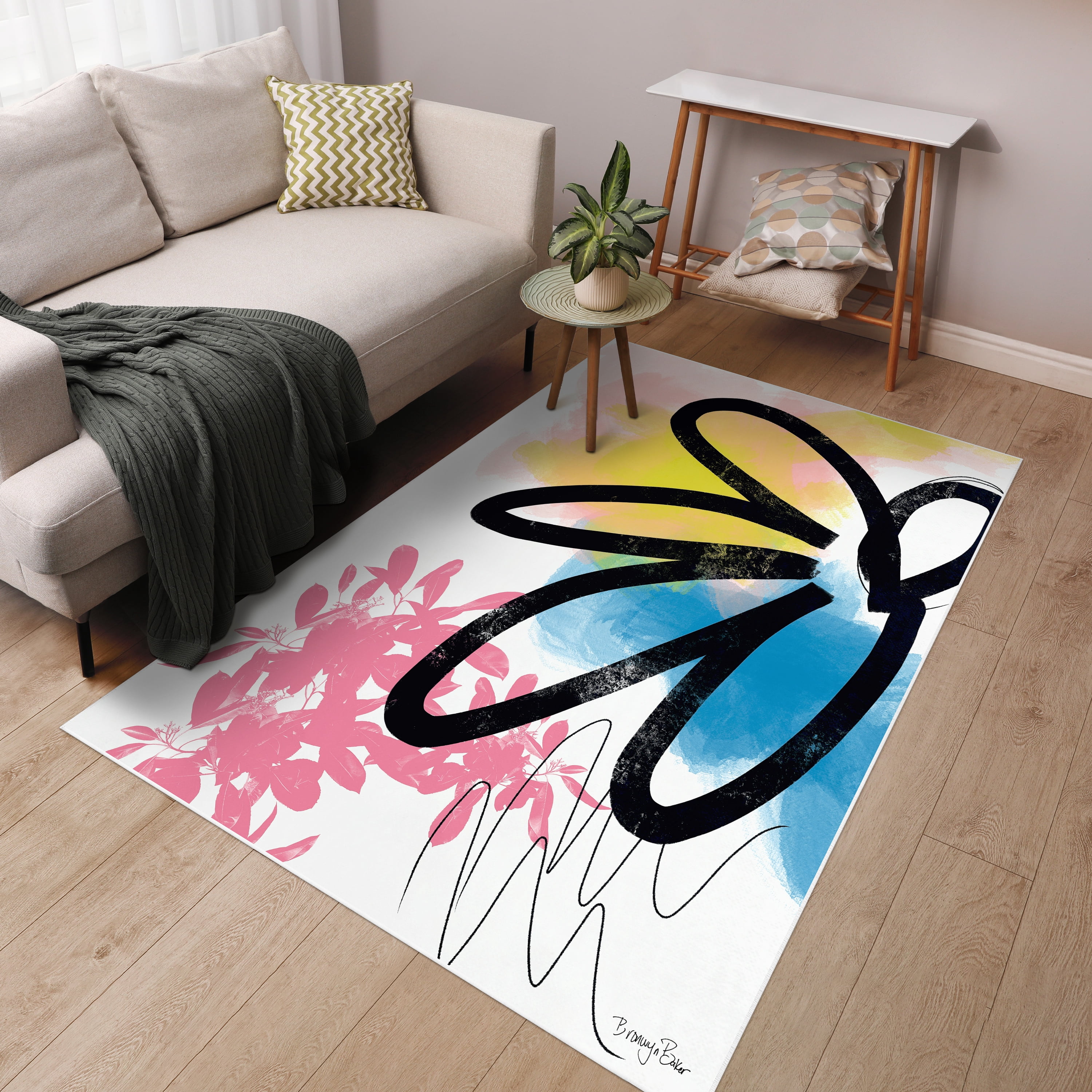 Pop Flower II Washable Art Area Rug size 5'x8', Power-loomed, Heavenly Softness with Non-Slipping Backing