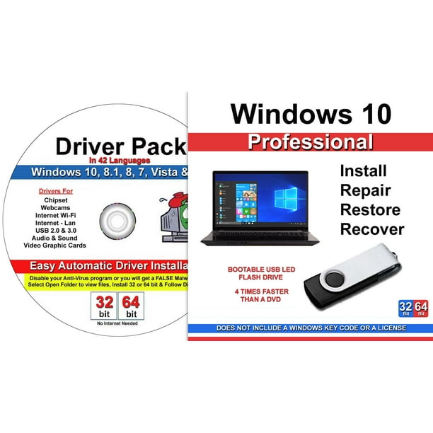 Windows 10 Professional Repair Restore Recover Install 32 64 Bit Usb Flash Drive Plus Windows Drivers Walmart Com Walmart Com