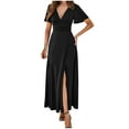 thumbnail image 2 of Womens Dress Women's Fashion Fallow V-Neck Short Sleeve Solid Color Dresses Womens Summer Dresses Black L, 2 of 6