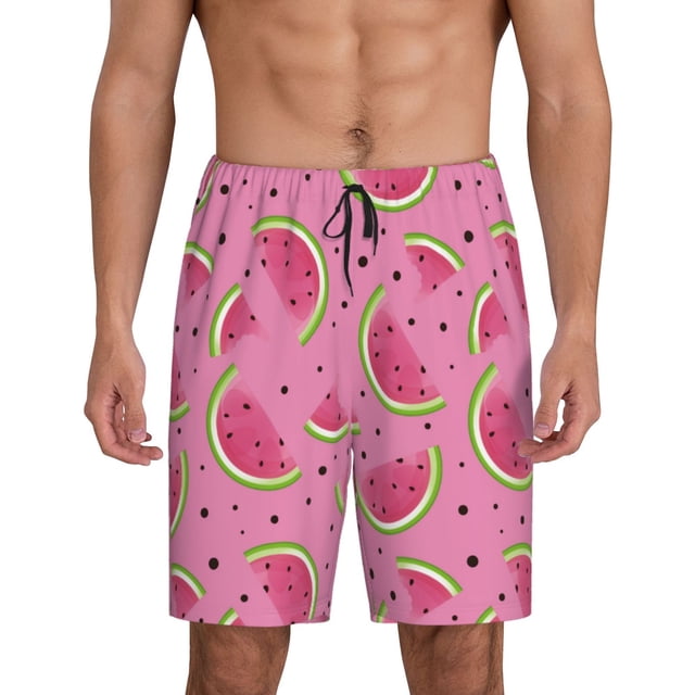 Balery Watermelon Pantalones cortos de pijama de punto de algodón para hombre con cinturilla y bolsillos-3X-Large