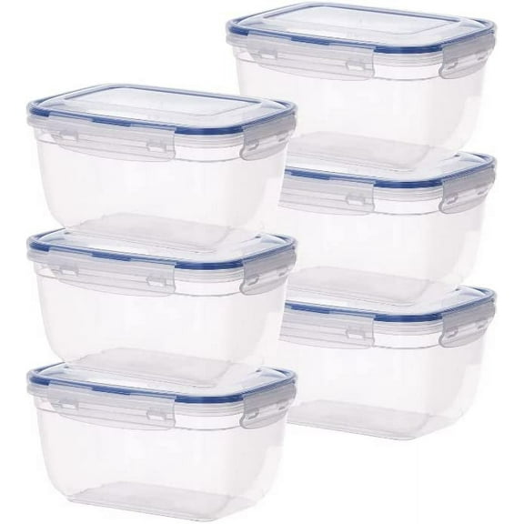 Superio Sealed Food Storage Containers, 10 Cup, 80 Oz, (6 Pack) Airtight Leak Proof Meal Prep Containers, Rectangle Shape, Microwave and freezer safe, BPA-free Plastic (2.5 Quart)