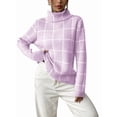 thumbnail image 2 of Women Fall High Neck Plaid Sweater Long Sleeve Loose Casual Chunky Checked Knit Winter Sweaters Jumper Tops L, 2 of 8