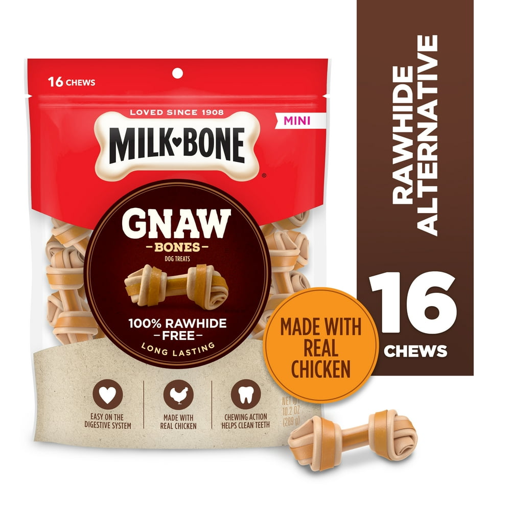 MilkBone GnawBones Knotted Bones, RawhideFree, Chicken, Mini, 10.2