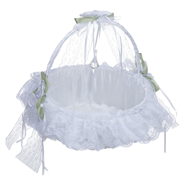 Cesta de encaje para decoración de fiestas, suministros para bodas, cesta para niña de las flores, dulces para boda Blanco