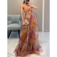 thumbnail image 5 of Women'S Floral Strappy Dress Low Cut Tie Front High Waist Slit Maxi Printed Summer Dress Orange S, 5 of 7