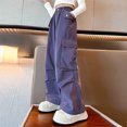 thumbnail image 3 of Fmbrln Girls and Boys Cargo Pants Button Elastic Waist Multipockets Wide Leg Pants Lounge Trousers, Sizes 5-15Y, 3 of 5
