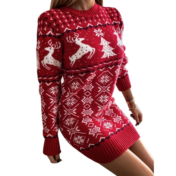 Christmas Sweater Dress for Women Winter Autumn Long Sleeve O-neck Knitted  Pullover Mini Dress - Walmart Business Supplies