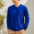thumbnail image 6 of Men's V-Neck Solid Color Long Sleeve T-Shirt Casual Basic Tee Minimalist Style Loose Fit Comfortable Everyday Crew Top,Royal Blue,5XL, 6 of 6