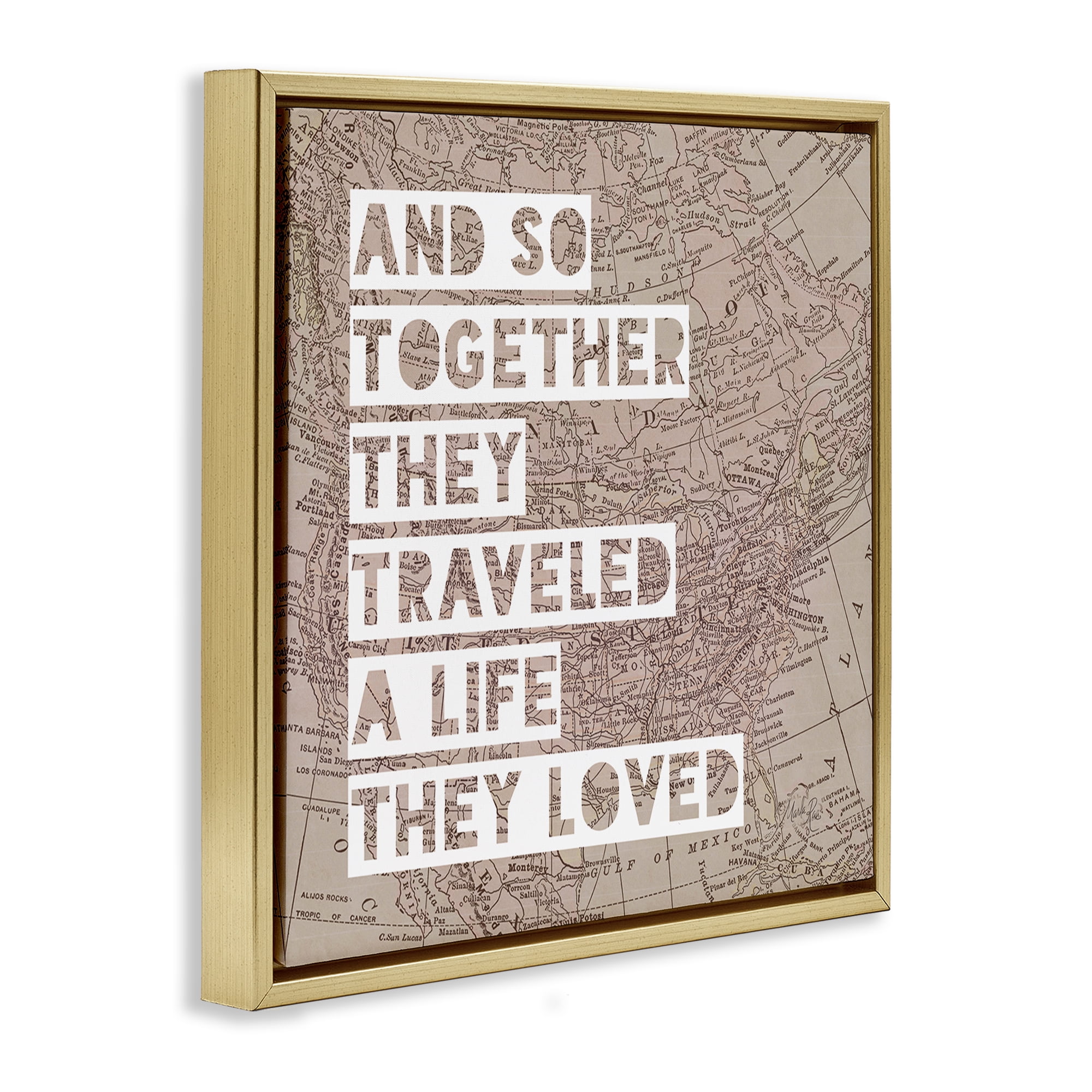 Stupell Industries Together They Traveled Text & Numbers Painting Gold Floater Framed Canvas Art Print Wall Art, 18 x 18
