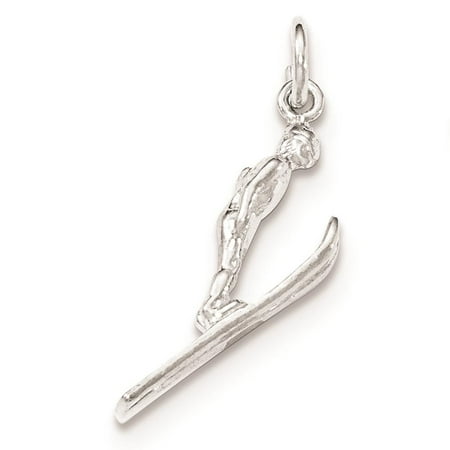 925 Sterling Silver Polished 3-Dimensional Skier Charm Pendant