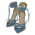 thumbnail image 2 of YDN Women Pointed Open Toe Zipper Tassel Sandals Ankle Buckle Strap Metal Stiletto High Heels Dressy Party Daily Dress Shoes Size 7 Denim Blue, 2 of 3