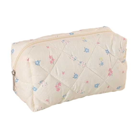 Small Quilted Makeup Bag for Women, Cute Floral Cosmetic Bag, Emergency Bag Travel Toiletry Pouch Gifts for Girls Her Mom Friend Sister Yellow