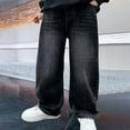 thumbnail image 2 of KAUOD Boys Baggy Jeans Straight Cargo Streetwear Denim Pants Kids Elastic Waist Fall Casual Wide Leg Jeans Trousers, 2 of 7
