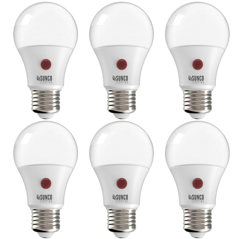 Sunco Lighting 6 Pack A19 LED Bulb with Dusk-to-Dawn, 9W=60W, 800 LM