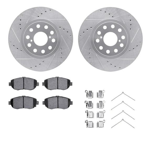 Dynamic Friction Company Front Brake Rotors-Drilled and Slotted-Silver with 5000 Advanced Brake Pads includes Hardware 7512-76070