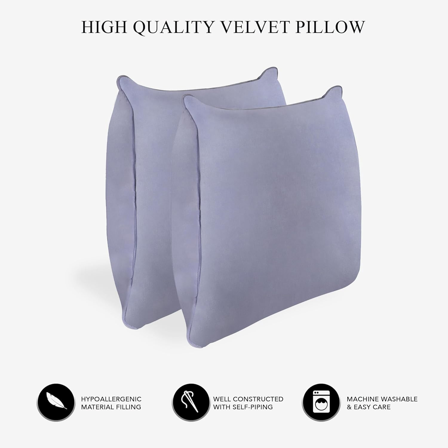 A1HC Hypoallergenic Down Alternative Pillow Inserts, 18x18 in, Square, Pack of 2, Slat Grey
