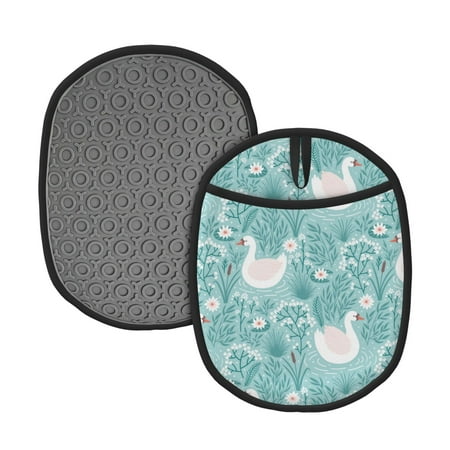 

Naloa Swan And Flowers4 Silicone Pot Holders Oven Mitts Heat Resistant Hot Pads Non Slip Pot Holder for Kitchen Baking and Cooking 9.4 x 7.5 Inches