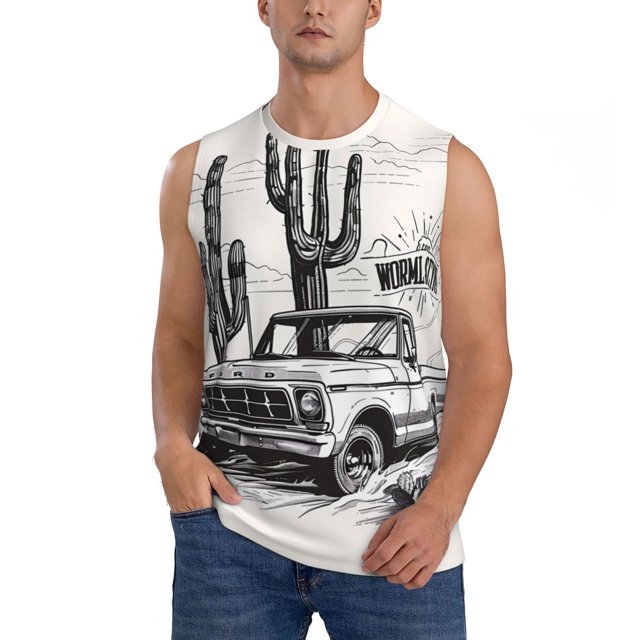 Balery Vintage Cactus Pickup Camisetas sin mangas para hombre, absorbe la humedad y protege contra el mal olor.-Large