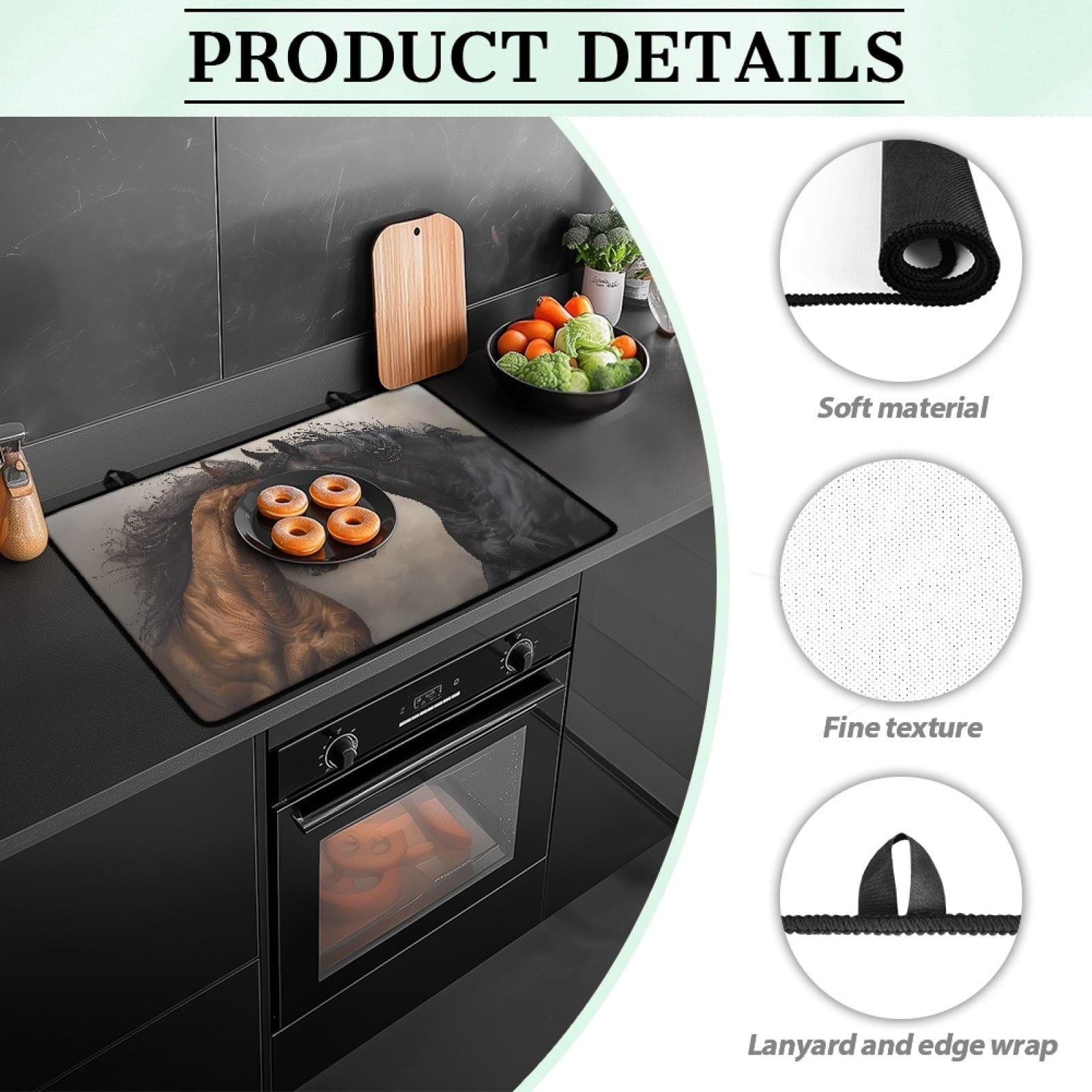 Renewold Stove Top Cover Non-slip Electric Glass Stove Mat Oil Resistant Flat Top Oven Protector Versatile Stove/Counter/Washer Top Protector Mat, Brown Black Horse