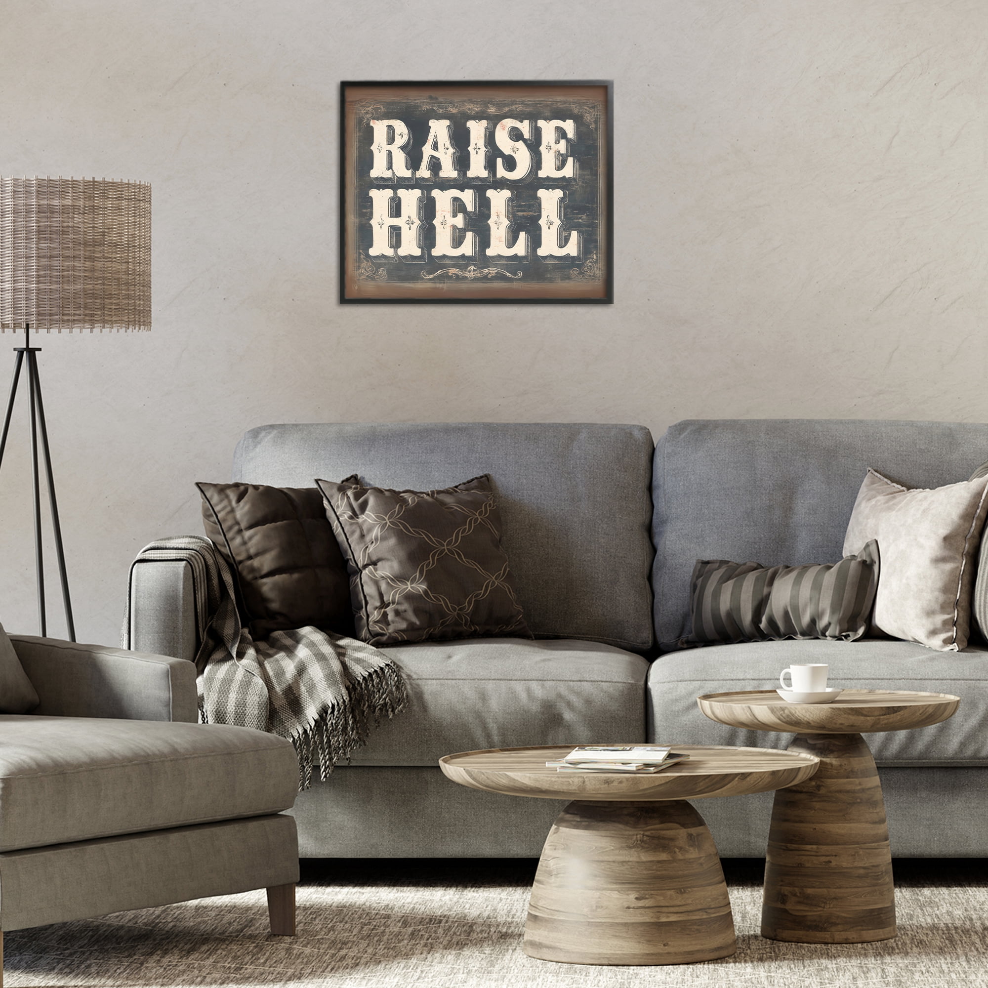 Stupell Industries Raise Hell Vintage Western Black Framed Giclee Art, design by Arlington Prints