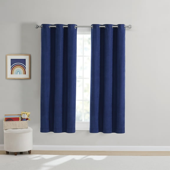 Your Zone Kids' Corduroy Blackout Curtain Panel, 1 Panel, Blue, 38" W x 63" L