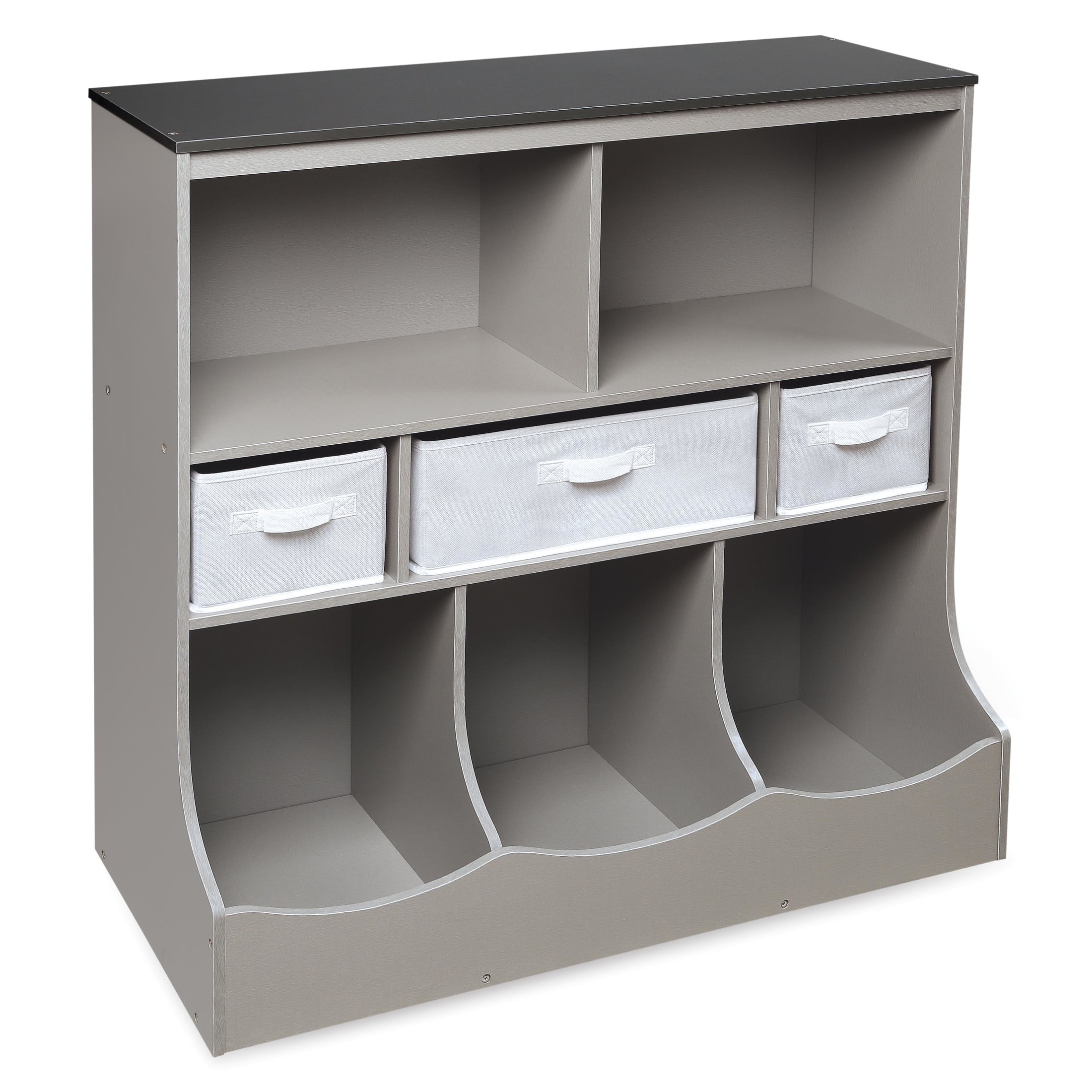 Badger Basket Combo Bin Wood Toy Storage Organizer with Three Baskets 8.6 Cu ft.- Gray