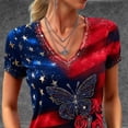 thumbnail image 5 of Mujeres de Manga Corta Tops Casual Suave Y Transpirable Poliéster V-Cuello de Impresión Blusa Top de Camiseta para el Aniversario Patriótico, Usabilidad de Múltiples Ocasiones, 5 of 5