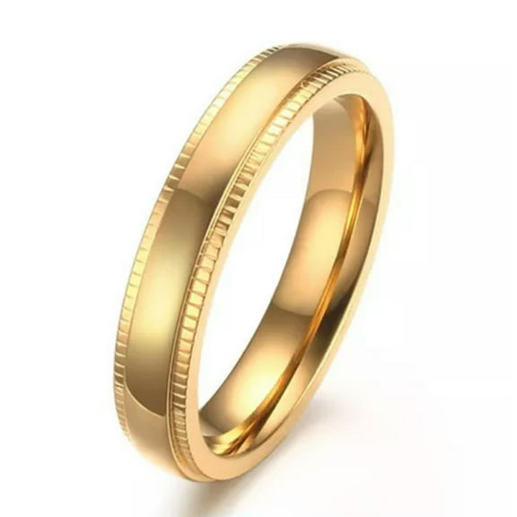 EOEMY 4mm Wedding Ring 18K Gold Filled Band Men Women Stainless Steel Polished Sz 6-11