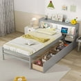 thumbnail image 2 of Costway Twin Size Bed Frame with LED Light & Power Outlet Bookcase Headboard Drawers Gray, 2 of 10