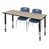 Kee 60" x 24" Height Adjustable Classroom Table - Beige & 2 Andy 18-in Stack Chairs- Navy Blue