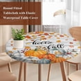 thumbnail image 4 of Fall Pumpkin Round Tablecloth, Fitted Table Cover with Elastic for 36"-44" Round Tables, Orange White Thanksgiving Maple Leaf Table Cloth Outdoor Indoor Dinning Party Waterproof Tablecloths, 4 of 7