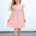 thumbnail image 2 of Crunowin Girls Summer Dress Sleeveless Round Neck Linen Look Flutter Sleeve Detail Kids Casual Summer Dress Pink Size 1T, 2 of 7