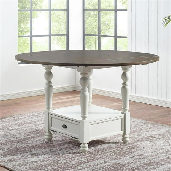 Pemberly Row Two-Tone Ivory and Dark Oak Round Counter Height Table