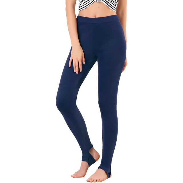 AllegK Leggings De Mujer Pantalones De Estribo De CintuElástiDe Color Sólido Azul oscuro XXL