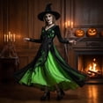 thumbnail image 6 of KLHDSF Women's Halloween Chiffon Lace Long Dress Round Neck Long Sleeve Hollow Out Lace Maxi Dress Gothic Party Witch Costume Dress For Women Green XL, 6 of 8