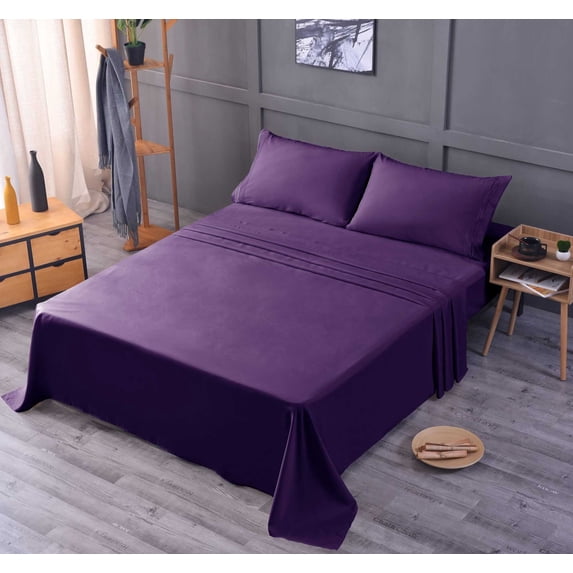 the Season Essentials Wrinkle Free Sheet Sets with Deep Pockets & Stain Resistant, 1800 Thread Count Bamboo Based – Purple, Twin XL
