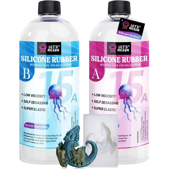 LET'S RESIN Silicone Mold Making Kit, 63.48oz Non-Toxic Liquid Rubber for Resin Molds, Clear & Easy to Use (3.968lbs)