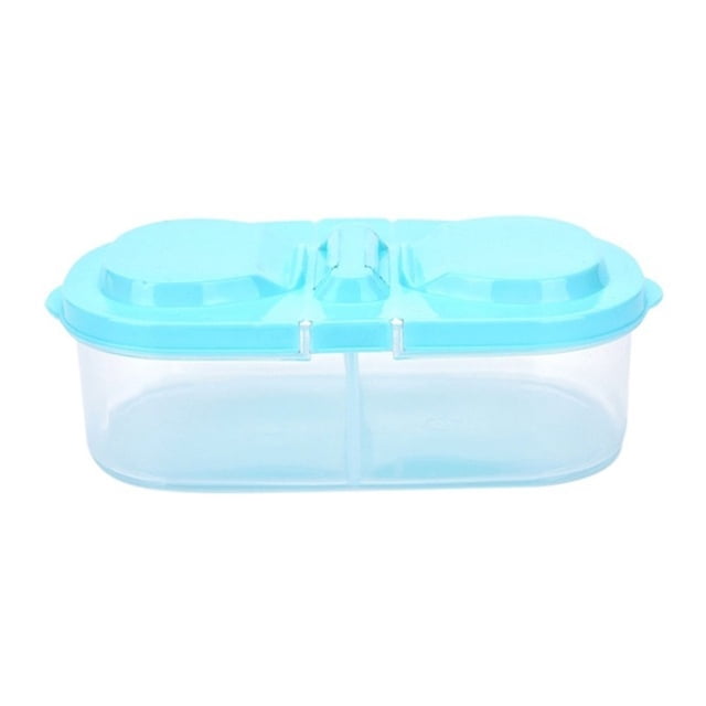 1pcs Double Compartment Covered Fresh-keeping Box Kitchen Food Miscellaneous Grain Sealed Can Multifunctional Kitchen Refrigerator Plastic Storage Storage Box (Blue) (: 18.6*9*6.5cm)
