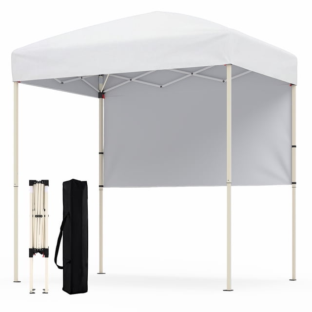 Costway Pop-Up Canopy Tent with 1 Half Sidewall, Easy Setup Folding Outdoor Sun Shelter White