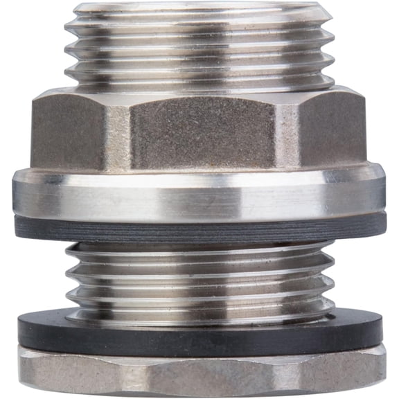 SSBF020 Stainless Steel 304 Bulkhead Tank Fitting (Double Female 1/2” NPT/FIP and Male 3/4" MHT Garden Hose Threaded, w/Step Gasket) (1)