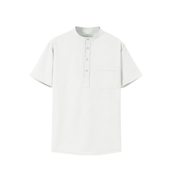 fatyb Mens Button up Short Sleeve T-Shirts Stand Collar Pullover Shirts Casual Solid Color Summer Tops