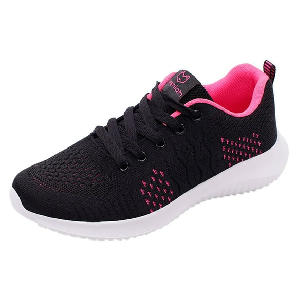 CAICJ98 Womens Tennis Shoes Women Sneakers Comfort Slip On Wedges Shoes Breathable Mesh Walking Shoes,Hot Pink