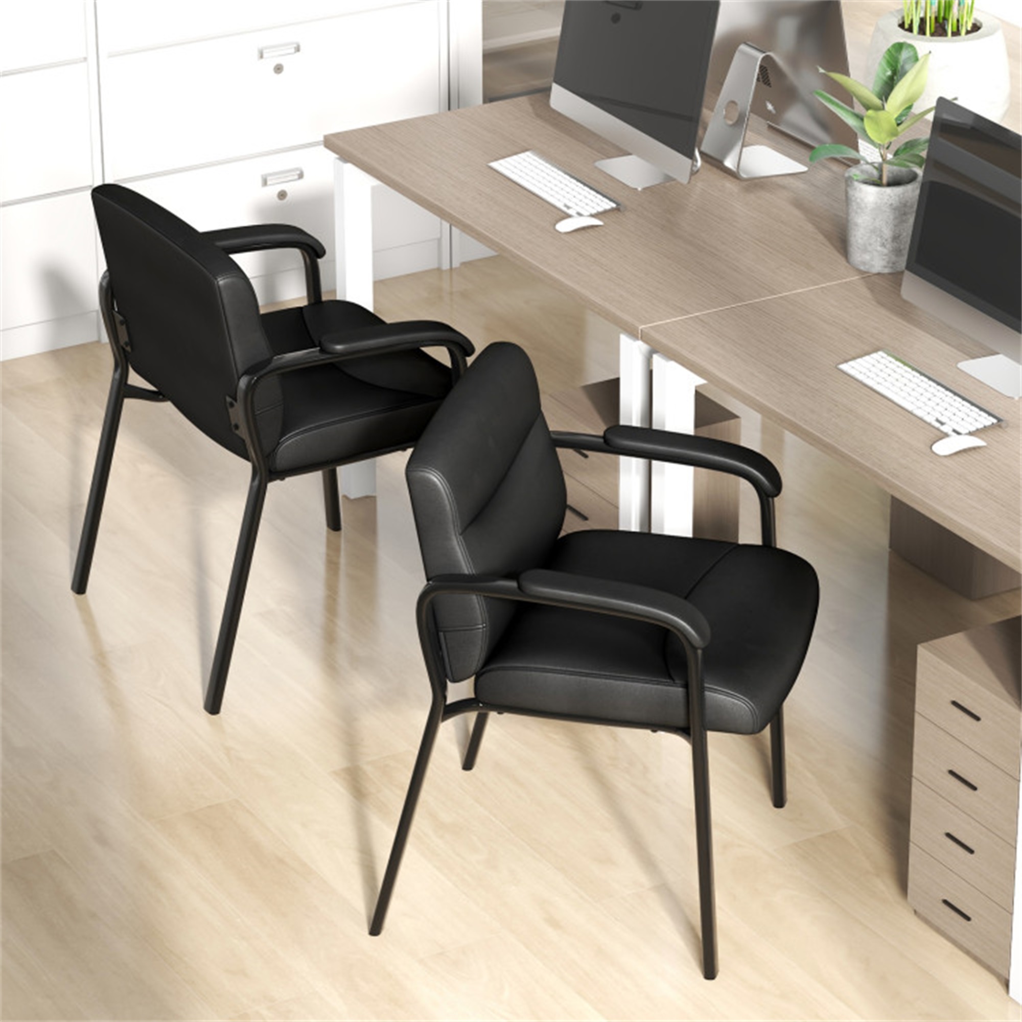 Demi Bonn Set of 2 Waiting Room Chair No Wheels, Work Computer Desk Chair for Home, Bedroom, Study, Black