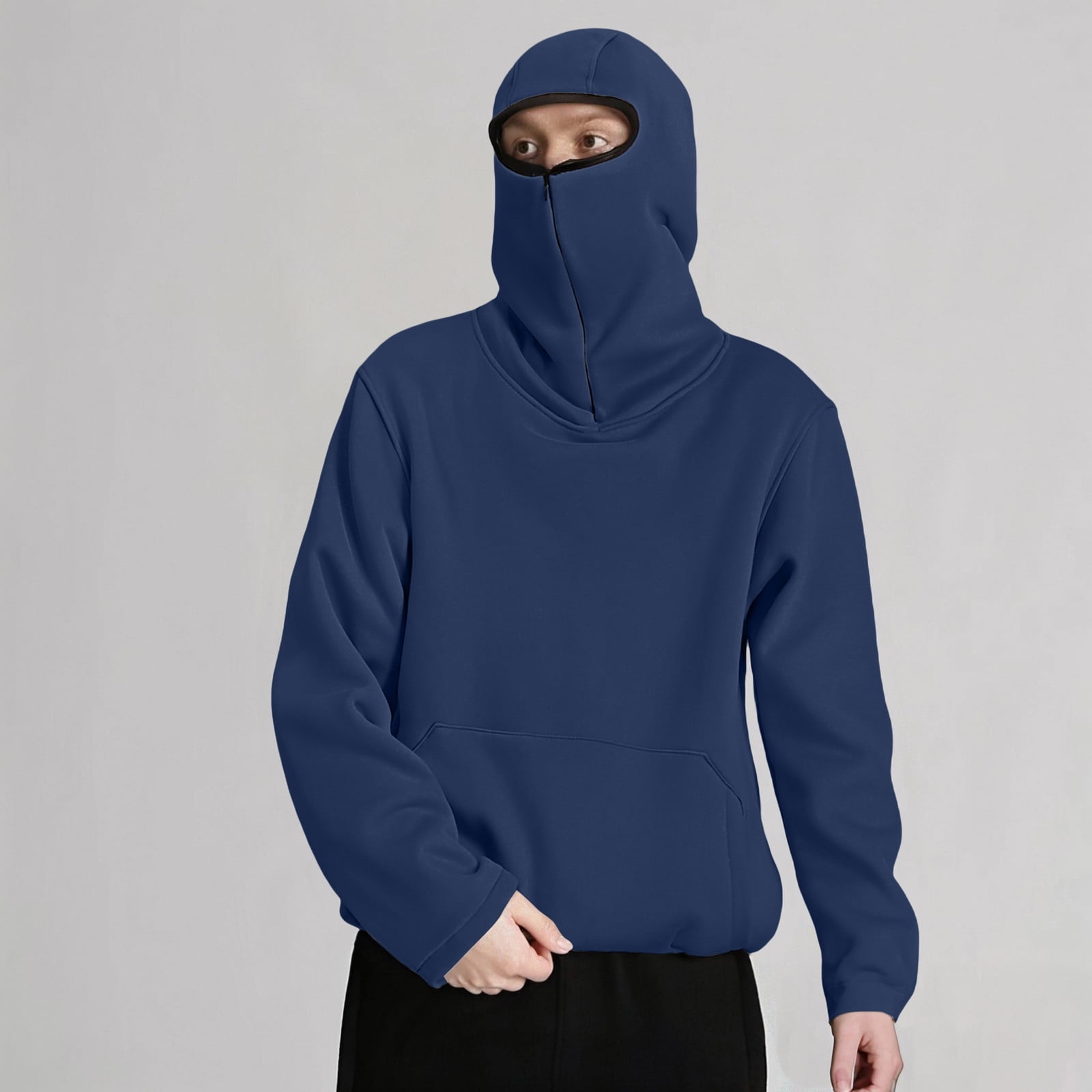 TrendOFT Mens Balaclava Hoodie Half Zipper Ninja Hoodie Wind