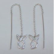 Sterling Silver Threader Earrings Bunny Charms Chain Dangles Gift Box