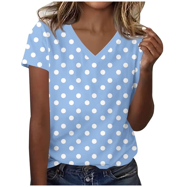 Camisetas Casuales de las Mujeres Impresas de Manga Corta con Cuello en V Blusa de Moda Cómoda para el Uso Diario Casual