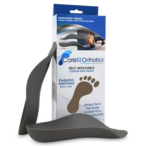 Corefit Custom Orthotics® Medical Grade Custom Insoles - Made in USA - Plantar Fasciitis, Heel & Arch Support - Custom Fit to Your Feet (Gray, Womens 9 to 9 1/2)