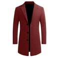 thumbnail image 4 of Trench Coat Men Wool Long Casual Slim Fit Notched Collar Corduroy Jacket Overcoat One Breasted Peacoat Business Dress Coats with Pockets #01 Brick Red, Size XXL, 4 of 5