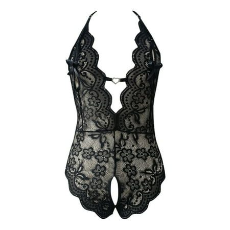 Womens Underwear Lace Sexy Body Suit Crotchless Bodysuit Sheer Lingerie for Women